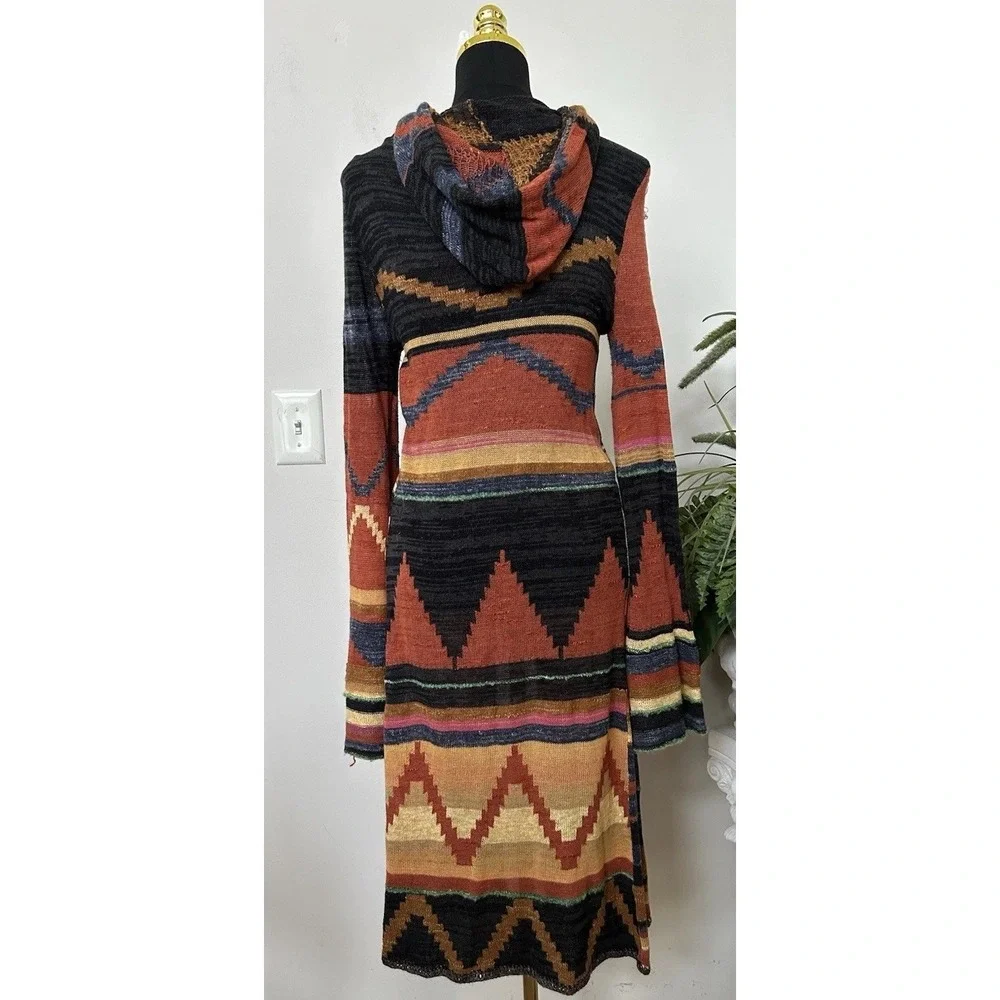 Free People Aztec Lima Duster Cardigan L Hooded Southwestern Boho Festival Wool